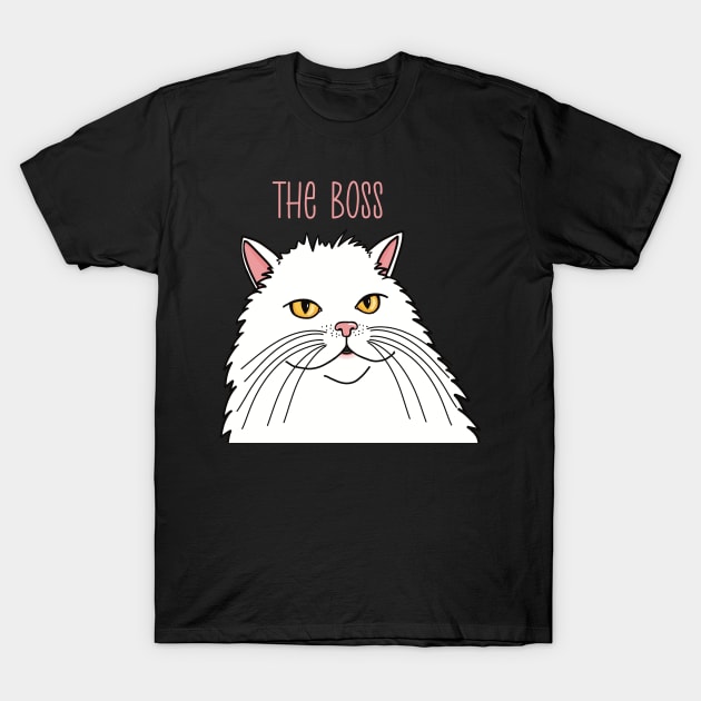 The white cat is the Boss . White longhaired cat queen. T-Shirt by marina63